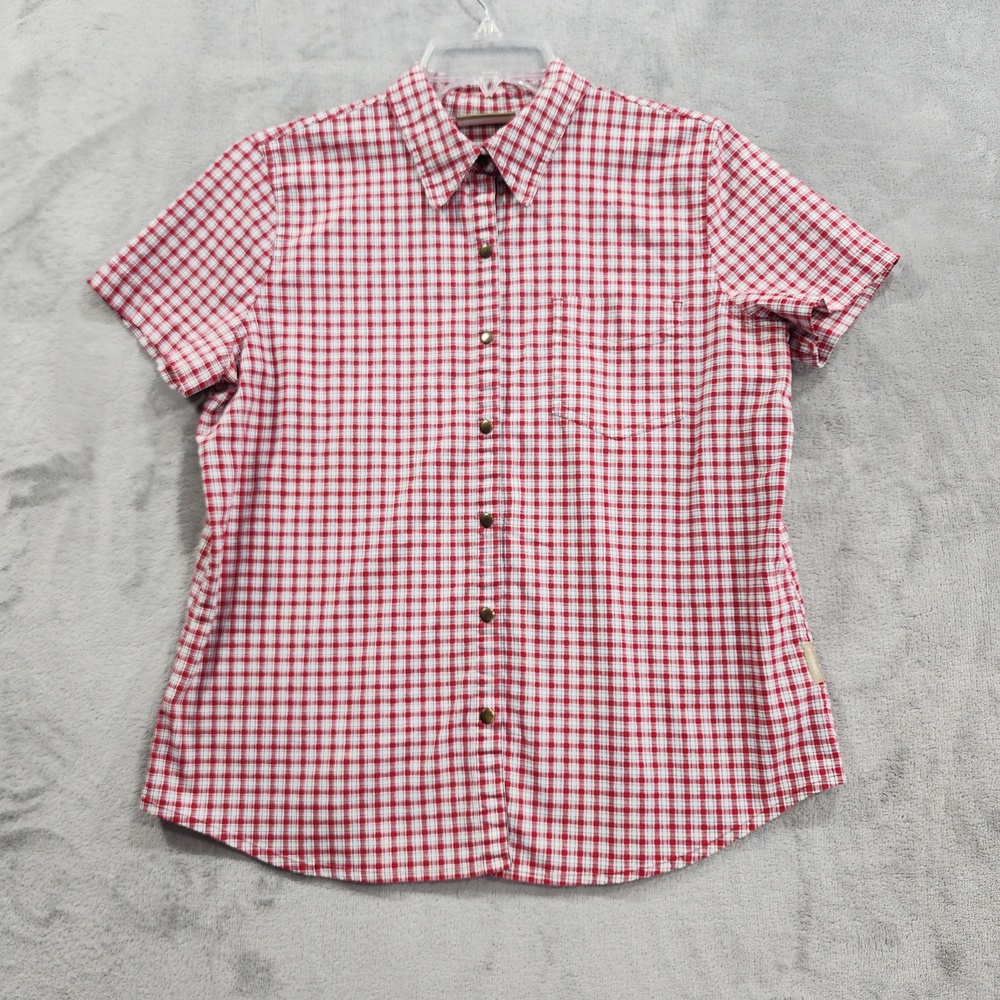 Vintage Liz Claiborne Lizwear Shirt Womens M Red Check Short Sleeve Button Front